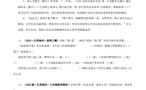 专题04《海底两万里》真题精练（综合题）（原卷版）_120中考语文全套复习_中考语文复习总复习_专项复习资料_完2024年中考语文名著阅读知识知识梳理+真题练习