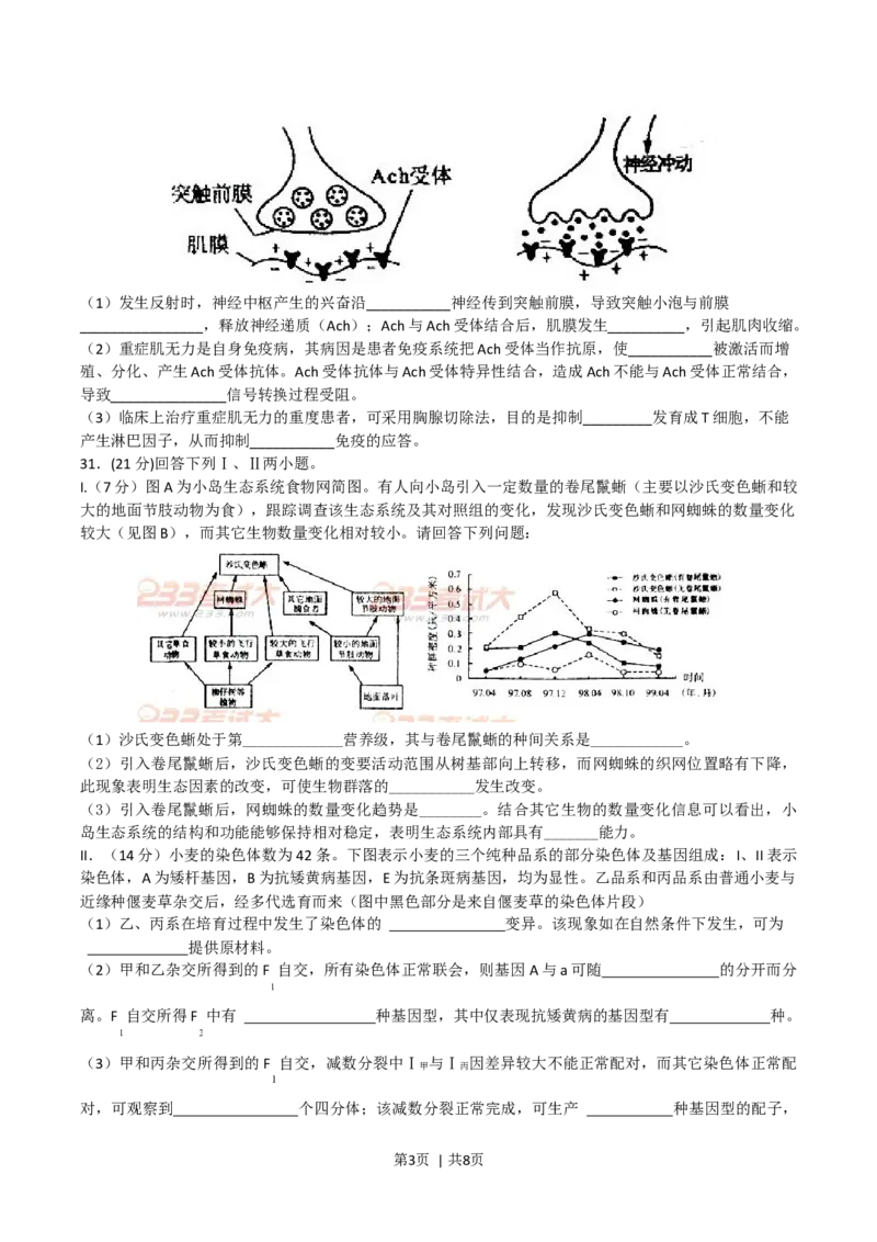 2011年高考生物试卷（四川）（解析卷）_1.高考2025全国各省真题+答案_01.2008-2024全国高考真题（按省份分类）_18.四川_2008-2024&middot;（四川）生物高考真题
