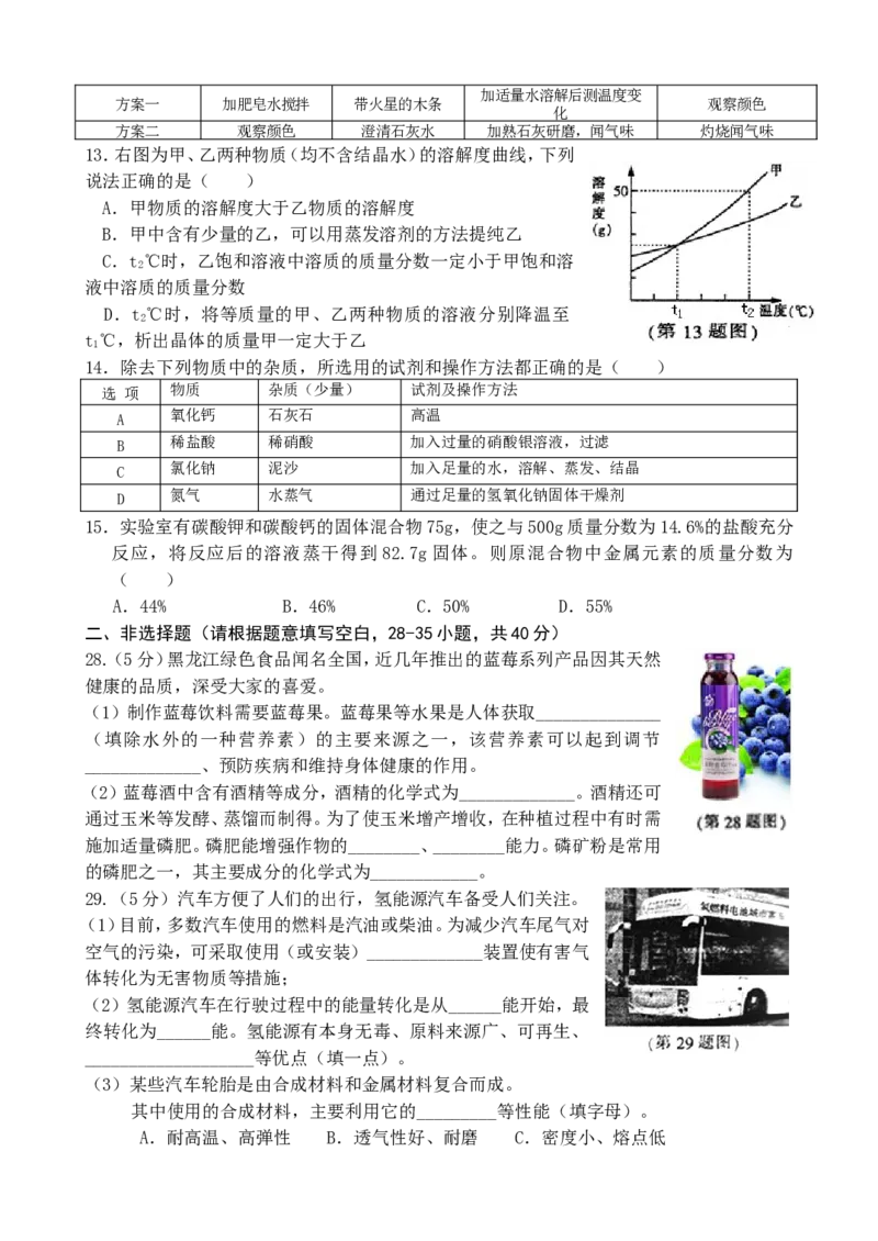 2015年哈尔滨市中考化学试题及答案_中考真题_5.化学中考真题2015-2024年_地区卷_黑龙江_哈尔滨中考化学08-21