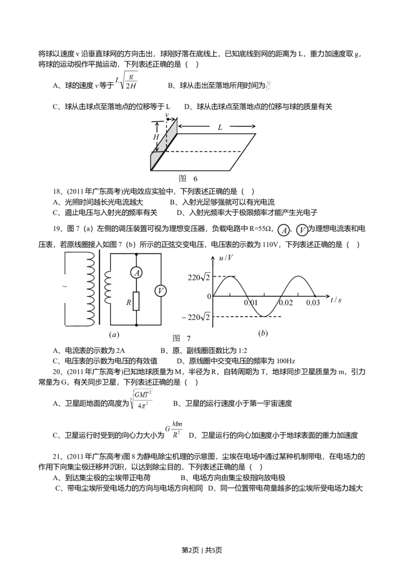 2011年高考物理试卷（广东）（空白卷）_1.高考2025全国各省真题+答案_01.2008-2024全国高考真题（按省份分类）_4.广东_2008-2024&middot;（广东）物理高考真题