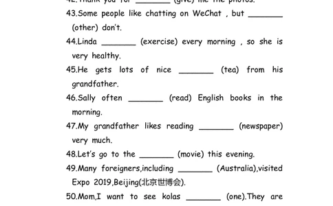 No.188适当形式填空100题④_初中英语语法_最全初中英语语法习题_No.188适当形式填空100题④