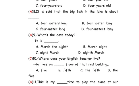 No.100数词练习题②答案解析_初中英语语法_最全初中英语语法习题_No.100数词练习题②