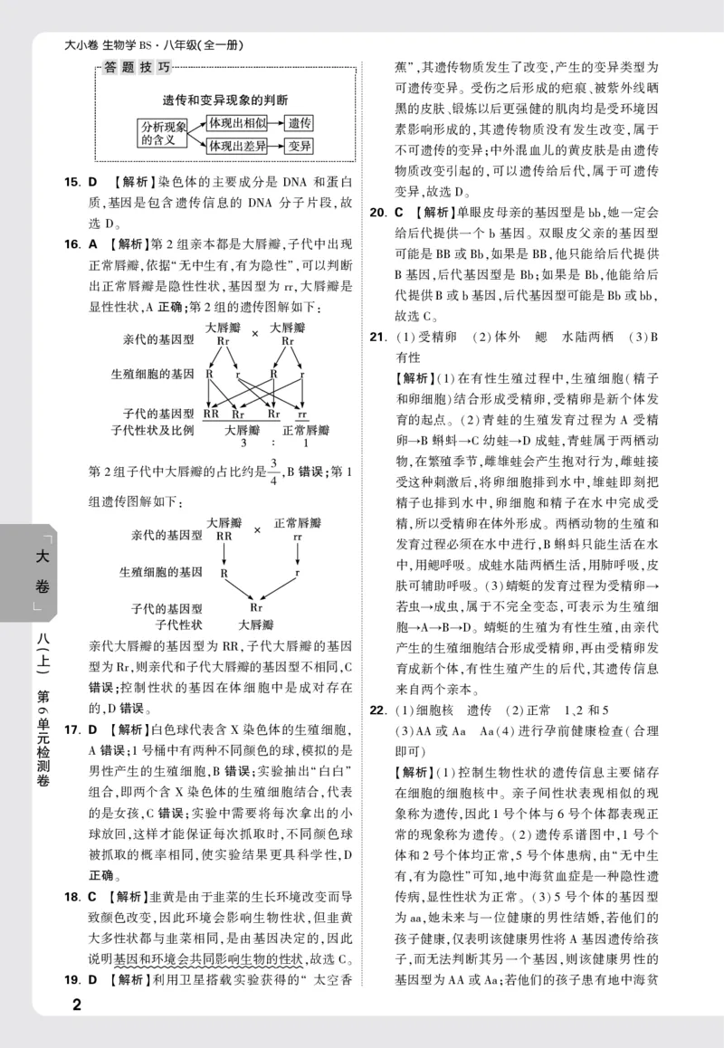 2026《万唯大小卷&bull;生物》8全大卷详解详析(北师)_2026万唯系列预习复习_2026版初中《万唯大小卷》8年级上册（全科多版本）_2026《万唯大小卷&bull;生物》8全(BS)