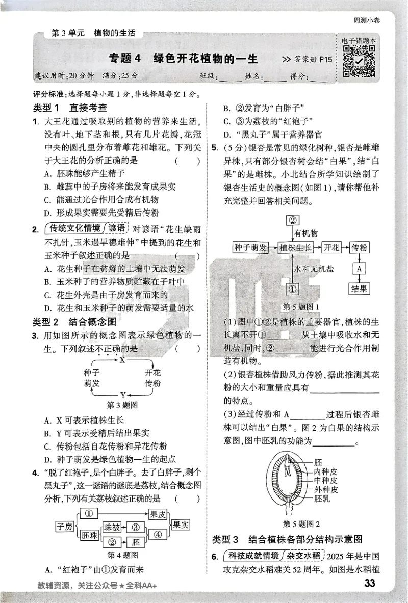 2026《万唯大小卷&bull;生物》7上周测小卷(BS)_2026万唯系列预习复习_2026版初中《万唯大小卷》7年级上册（全科多版本）_2026《万唯大小卷&bull;生物》7上(BS)