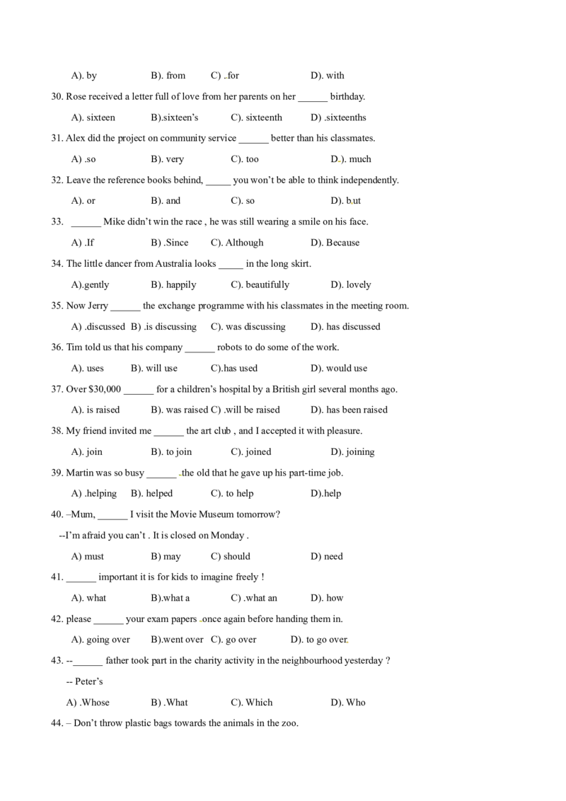 2015年中考真题精品解析英语（上海卷）精编word版（原卷版）_中考真题_3.英语中考真题2015-2024年_2015年全国中考YINGYU144份_2015年中考真题精品解析英语（上海卷）精编word版