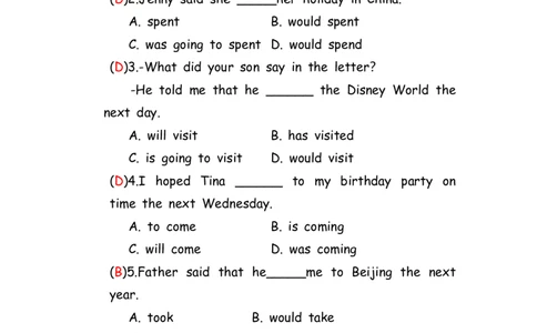 No.73过去将来时练习题①答案解析_初中英语语法_最全初中英语语法习题_No.73过去将来时练习题①