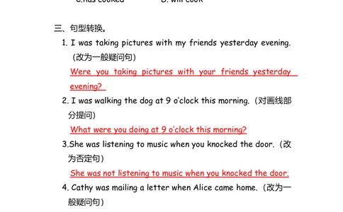 No.68过去进行时练习题②答案解析_初中英语语法_最全初中英语语法习题_No.68过去进行时练习题②