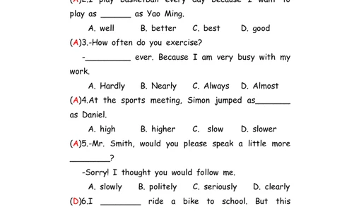 No.106副词练习题②答案解析_初中英语语法_最全初中英语语法习题_No.106副词练习题②