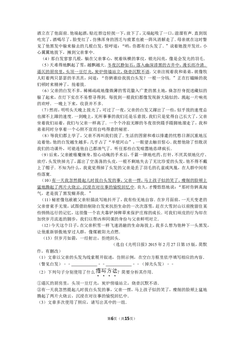 2015年广西南宁市中考语文试卷及解析_中考真题_1.语文中考真题2015-2024年_地区卷_广西省_语文南宁11-22_南宁中考语文