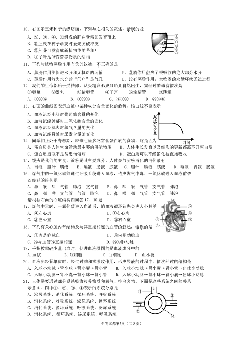 2014年威海市中考生物试题及答案_中考真题_8.生物中考真题2015-2024年_地区卷_山东省_山东威海生物12-20