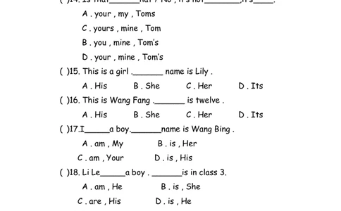 No.3人称与物主代词练习_初中英语语法_最全初中英语语法习题_No.3人称与物主代词练习