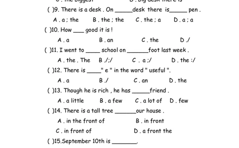 No.12冠词练习题_初中英语语法_最全初中英语语法习题_No.12冠词练习题