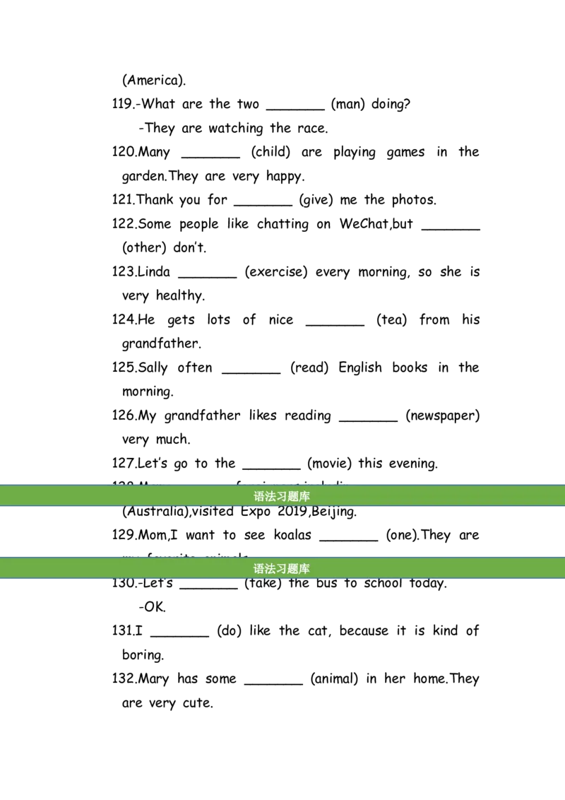 No.194适当形式填空100题⑩_初中英语语法_最全初中英语语法习题_No.194适当形式填空100题⑩