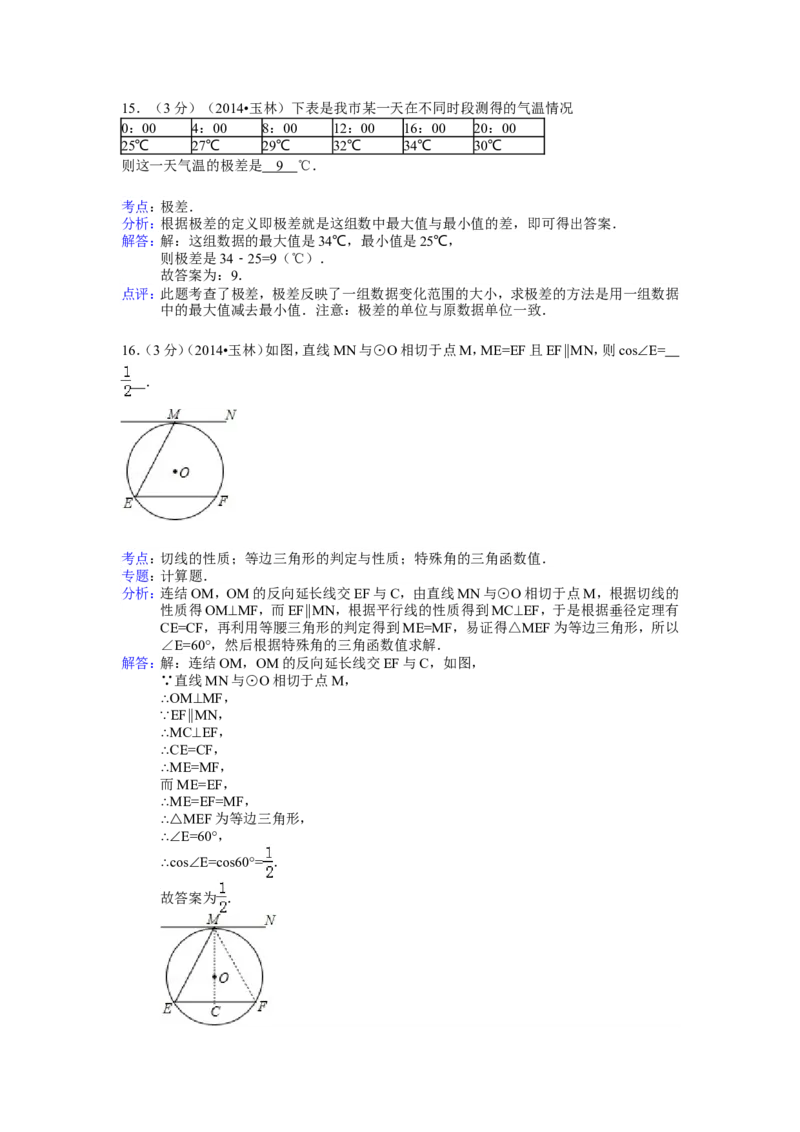 2014年广西省玉林市、防城港市中考数学试卷（含解析版）_中考真题_2.数学中考真题2015-2024年_2014年全国中考数学170份