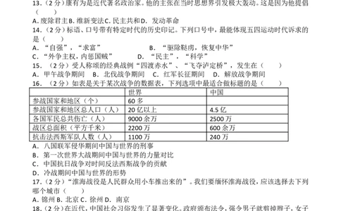 2016年深圳市中考历史试卷及答案_中考真题_6.历史中考真题2015-2024年_地区卷_广东省_广东深圳中考历史2008---2020年