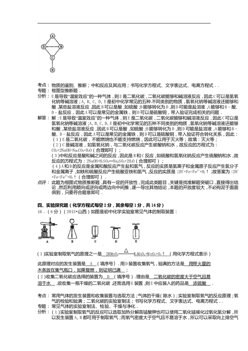 2015年山西省中考化学试题(word版含答案)_中考真题_5.化学中考真题2015-2024年_地区卷_山西中考化学2008---2021年（山西省统一试卷）