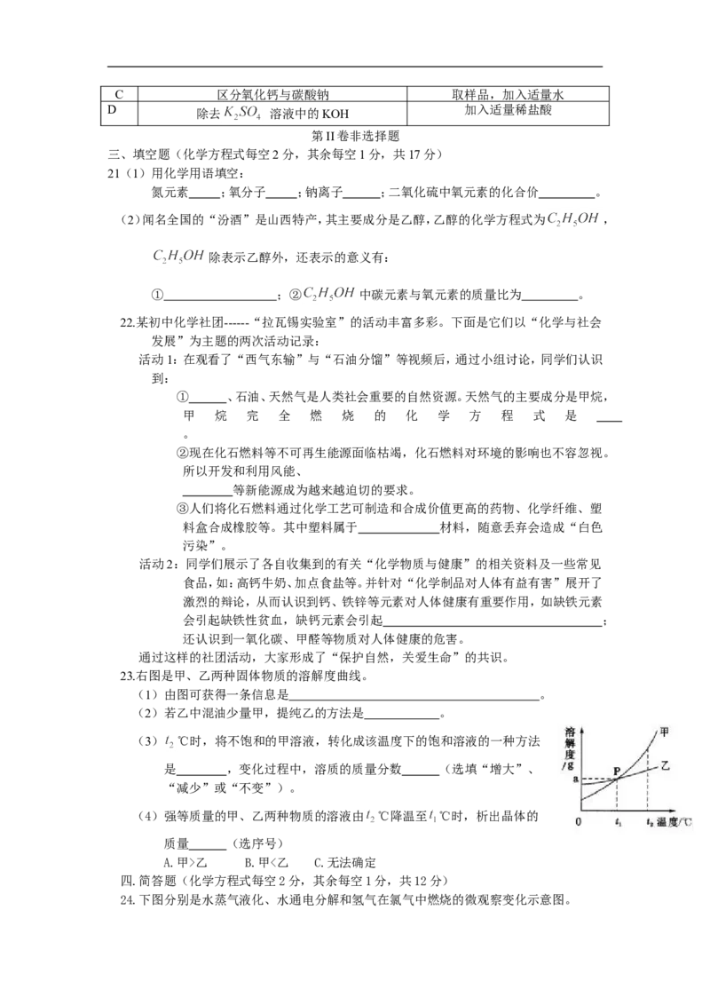 2015年山西省中考化学试题(word版含答案)_中考真题_5.化学中考真题2015-2024年_地区卷_山西中考化学2008---2021年（山西省统一试卷）