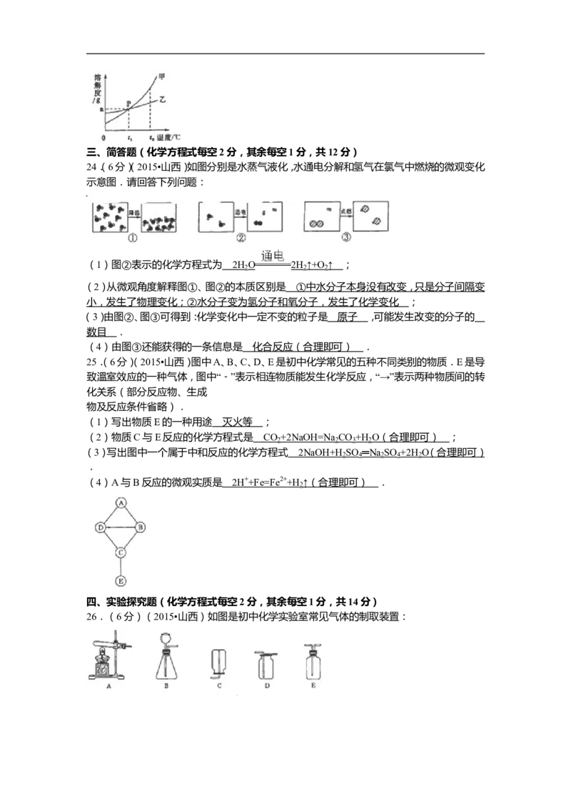 2015年山西省中考化学试题(word版含答案)_中考真题_5.化学中考真题2015-2024年_地区卷_山西中考化学2008---2021年（山西省统一试卷）