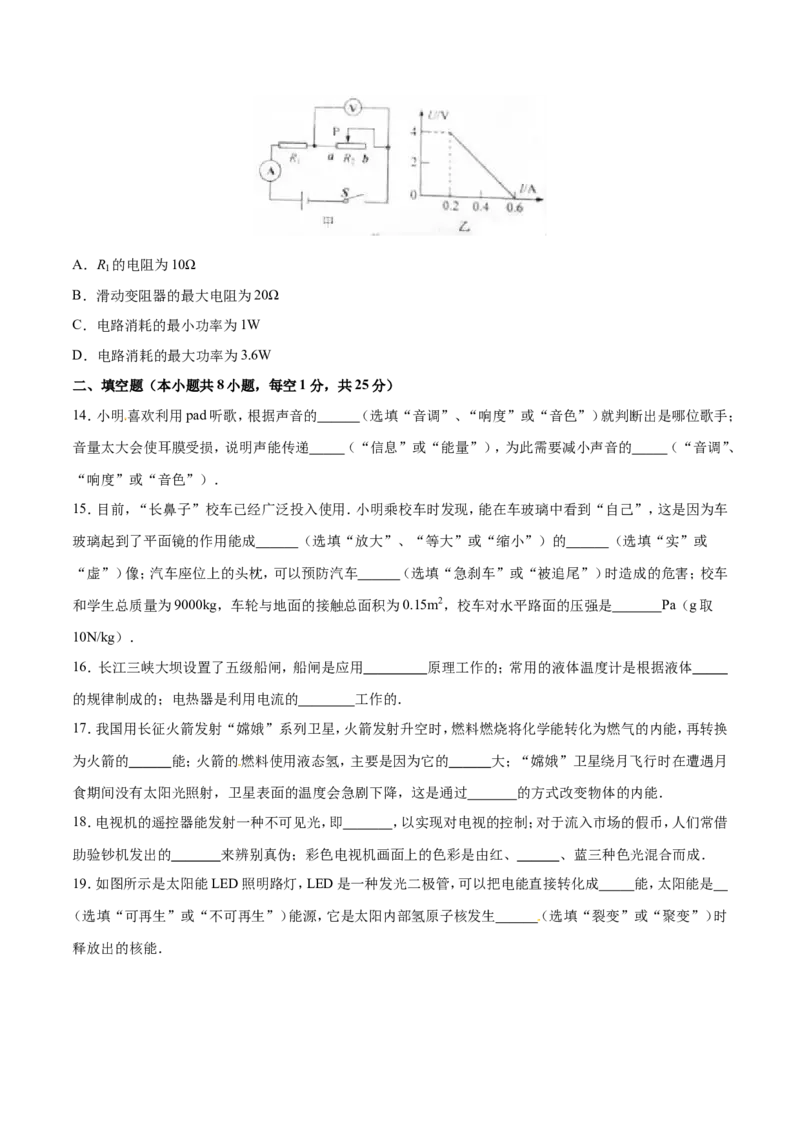 2016年辽宁省营口市中考物理试题（空白卷）_中考真题_4.物理中考真题2015-2024年_地区卷_辽宁物理_辽宁物理_营口物理13-22