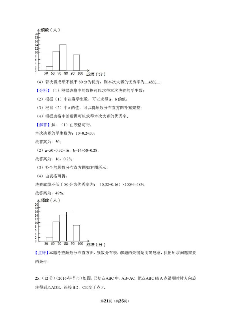 2016年贵州省毕节市中考数学试卷（含解析版）_中考真题_2.数学中考真题2015-2024年_地区卷_贵州省_毕节数学12-22