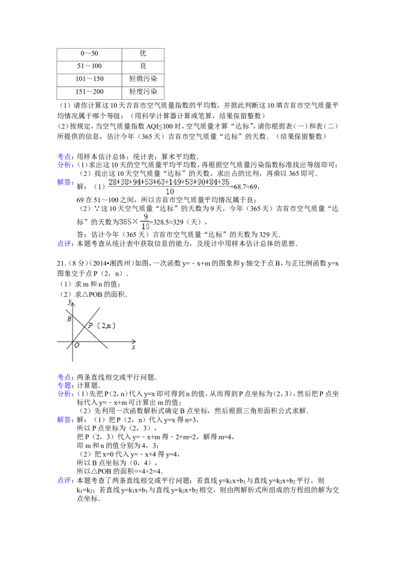 2014年湖南省湘西州中考数学试卷（含解析版）_中考真题_2.数学中考真题2015-2024年_2014年全国中考数学170份