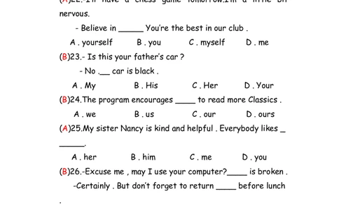 No.14人称物主反身代词练习题答案解析_初中英语语法_最全初中英语语法习题_No.14人称物主反身代词练习题