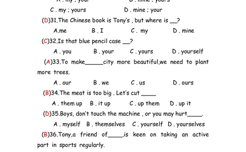 No.14人称物主反身代词练习题答案解析_初中英语语法_最全初中英语语法习题_No.14人称物主反身代词练习题