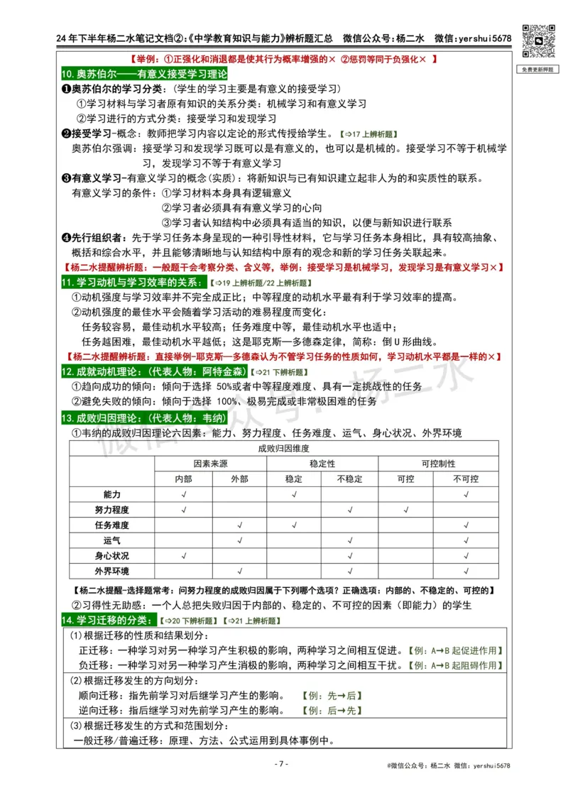 ②《中学教育知识》辨析题_4-教培资料-26年最新资料-同步更新_初中高中教资_2025下中学教资笔试_04科一科二重点笔记_杨二水_中学科二（25下通用）_01中学教育知识-笔记❤️