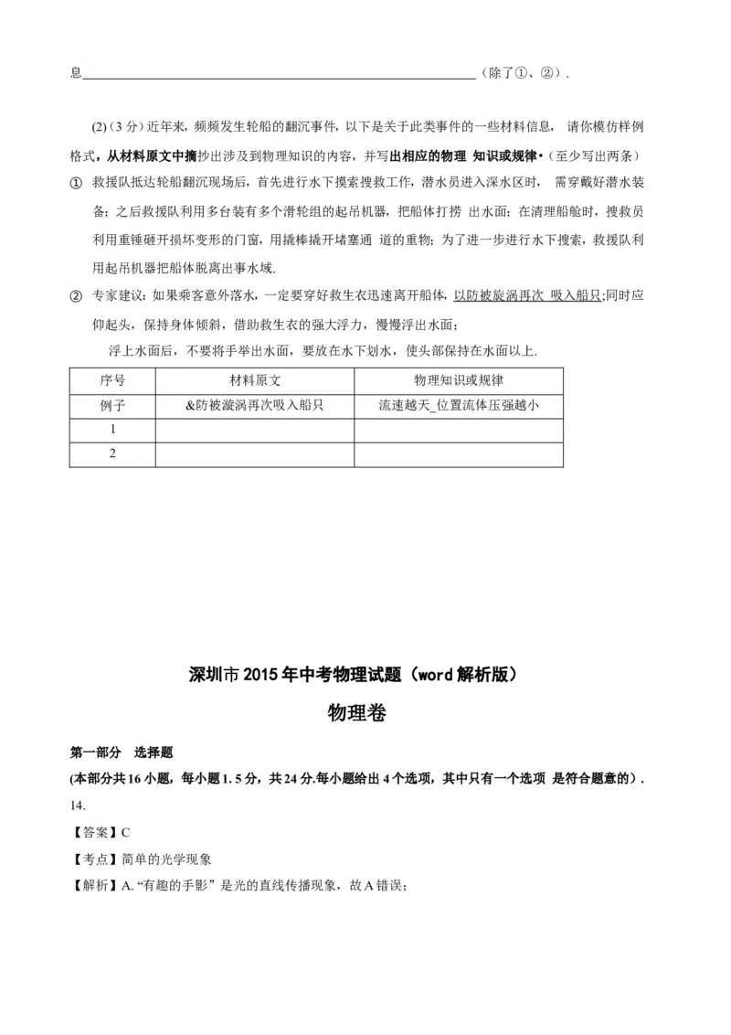 2015年深圳市中考(物理部分)(含答案)_中考真题_4.物理中考真题2015-2024年_地区卷_广东省_广东深圳中考物理2008---2022年