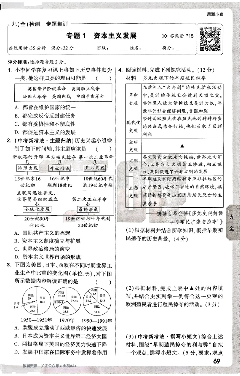 2026《万唯大小卷&bull;历史》9全周测小卷_2026万唯系列预习复习_2026版初中《万唯大小卷》9年级全册（全科多版本）_2026《万唯大小卷&bull;历史》9全