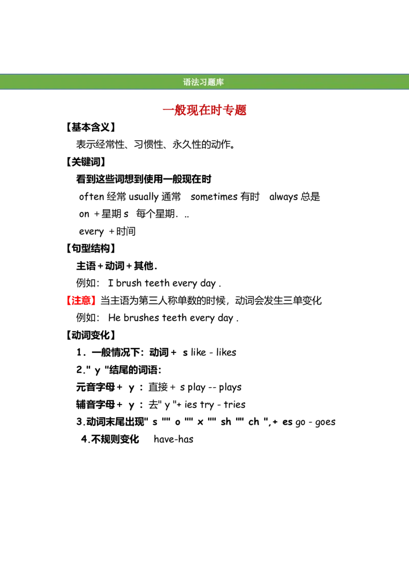 No.6一般现在时练习_初中英语语法_最全初中英语语法习题_No.6一般现在时练习