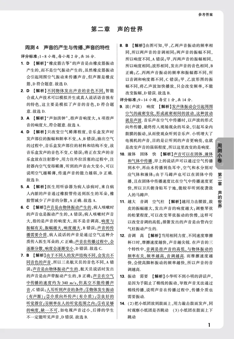 2026《万唯大小卷&bull;物理》8上周测小卷详解详析(HK)_2026万唯系列预习复习_2026版初中《万唯大小卷》8年级上册（全科多版本）_2026《万唯大小卷&bull;物理》8上(HK)