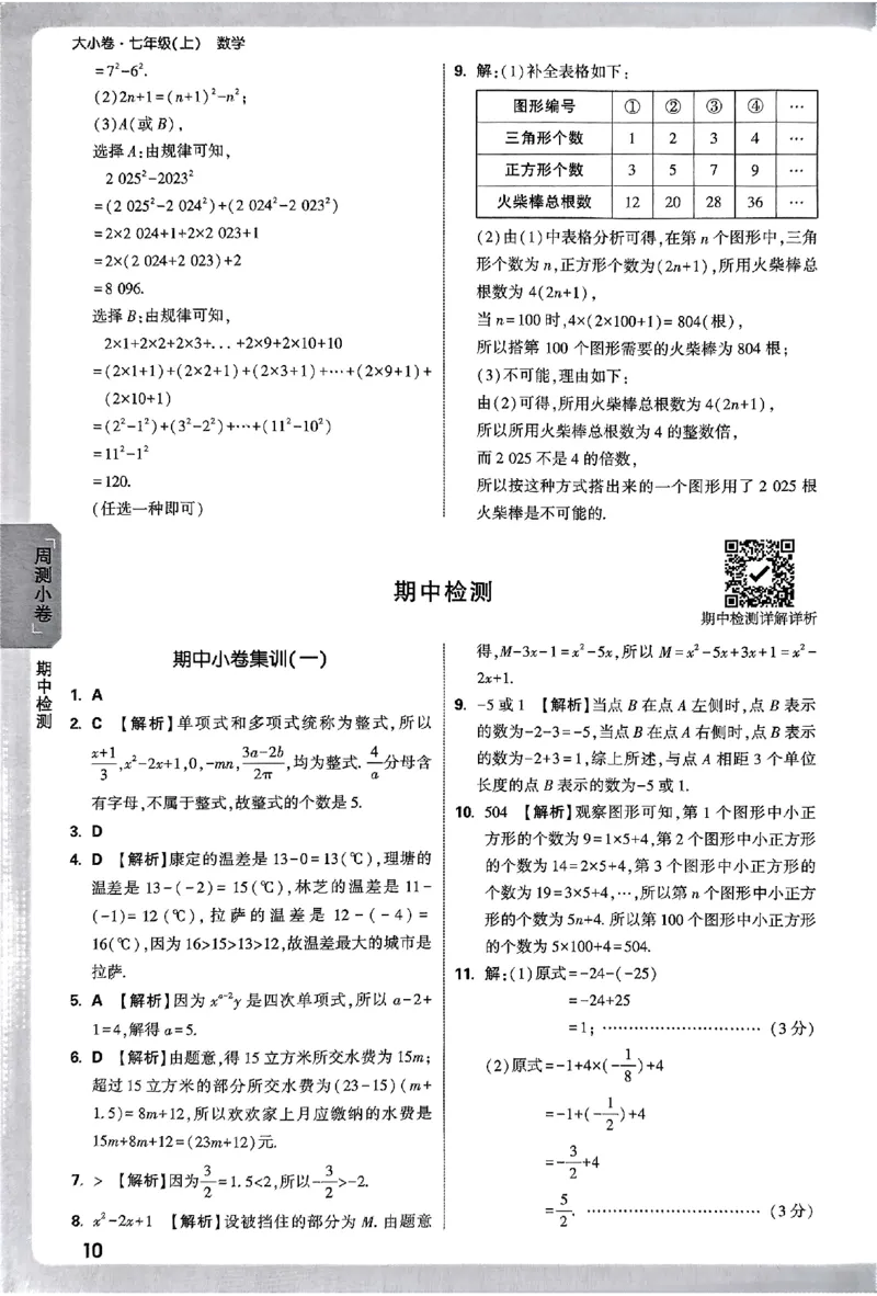2026《万唯大小卷&bull;数学》7上参考答案(RJ)_2026万唯系列预习复习_2026版初中《万唯大小卷》7年级上册（全科多版本）_2026《万唯大小卷&bull;数学》7上(RJ)