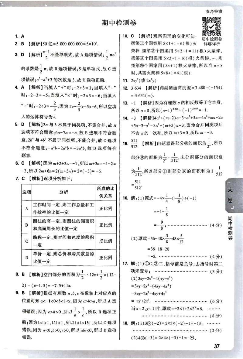 2026《万唯大小卷&bull;数学》7上参考答案(RJ)_2026万唯系列预习复习_2026版初中《万唯大小卷》7年级上册（全科多版本）_2026《万唯大小卷&bull;数学》7上(RJ)