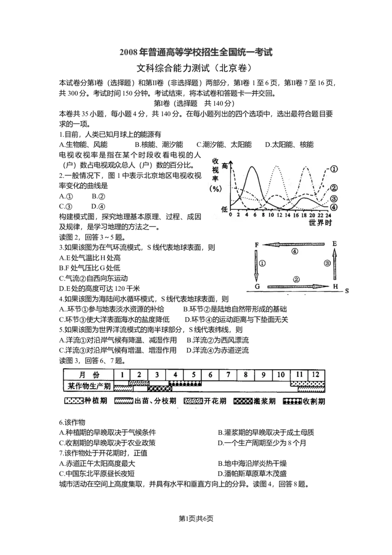 2008年高考地理试卷（北京）（解析卷）_1.高考2025全国各省真题+答案_01.2008-2024全国高考真题（按省份分类）_2.北京_2008-2024&middot;（北京）地理高考真题