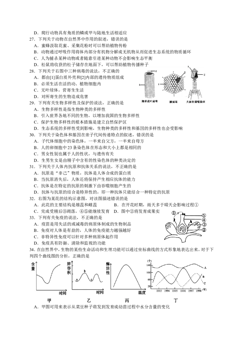 2016年山东青岛初中生物学业考试题及答案_中考真题_8.生物中考真题2015-2024年_地区卷_青岛生物