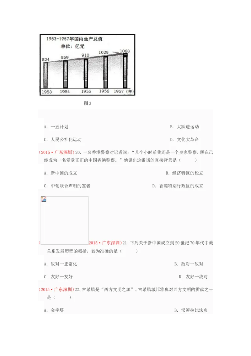2015年深圳市中考历史试卷及答案_中考真题_6.历史中考真题2015-2024年_地区卷_广东省_广东深圳中考历史2008---2020年