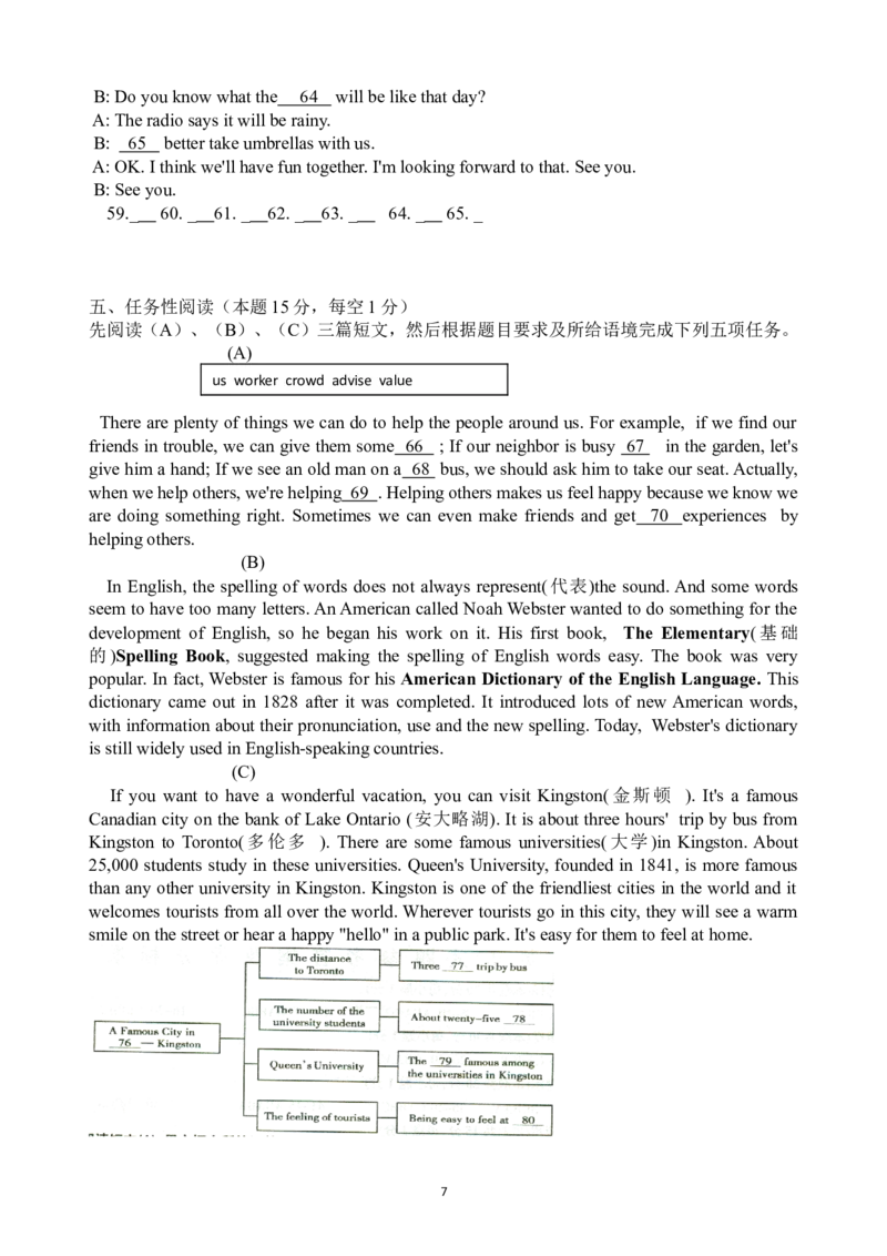 2015年哈尔滨市中考英语试题及答案(WORD版)_中考真题_3.英语中考真题2015-2024年_地区卷_黑龙江_黑龙江哈尔滨中考英语