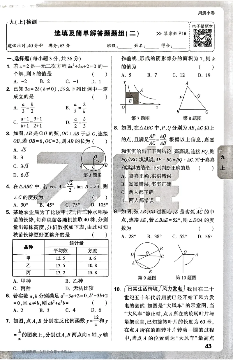 2026《万唯大小卷&bull;数学》9全周测小卷(冀教)_2026万唯系列预习复习_2026版初中《万唯大小卷》9年级全册（全科多版本）_2026《万唯大小卷&bull;数学》9全(冀教)