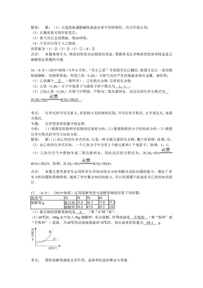 2015年海南中考化学试题及答案_中考真题_5.化学中考真题2015-2024年_地区卷_海南中考化学08-21