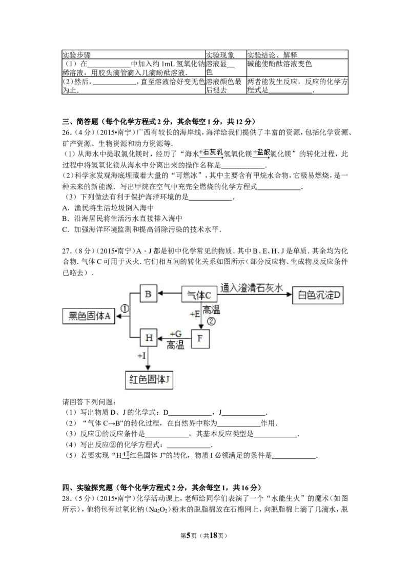 2015年广西南宁市中考化学试卷及解析_中考真题_5.化学中考真题2015-2024年_地区卷_广西省_化学南宁Q11-22_南宁中考化学