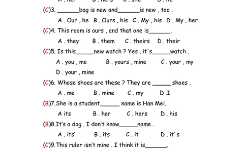 No.3人称与物主代词练习答案解析_初中英语语法_最全初中英语语法习题_No.3人称与物主代词练习
