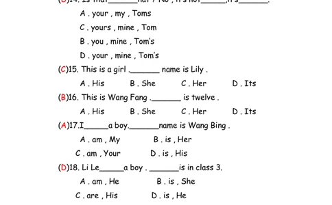 No.3人称与物主代词练习答案解析_初中英语语法_最全初中英语语法习题_No.3人称与物主代词练习