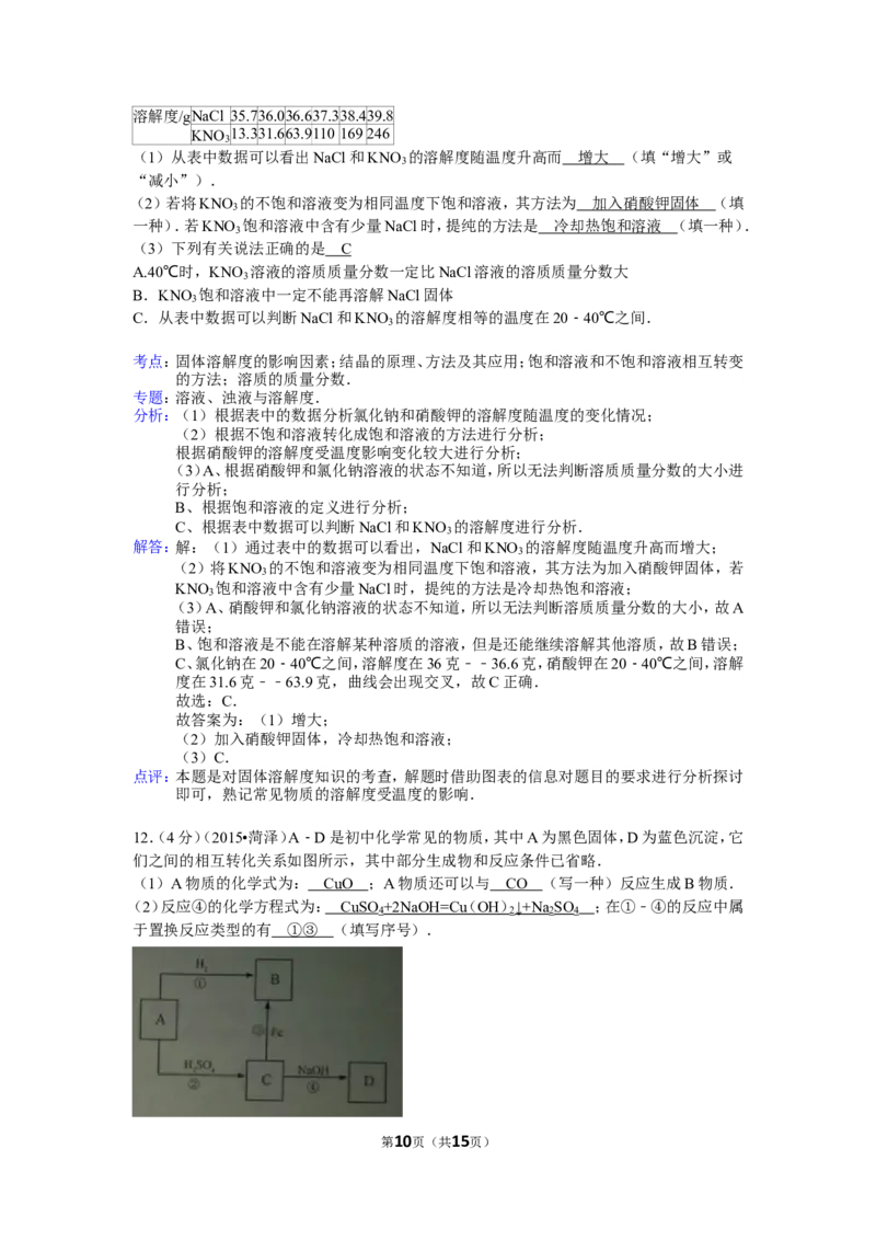 2015年菏泽市中考化学试题及答案解析_中考真题_5.化学中考真题2015-2024年_地区卷_山东省_菏泽化学10-21