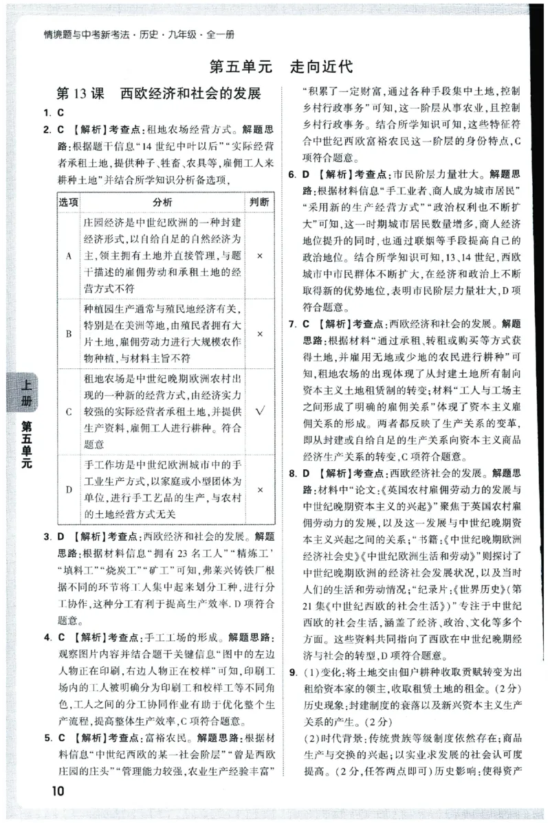 2026《初中历史情境题新考法&bull;答案册》九年级全册_2026万唯系列预习复习_2026版初中《万唯情景题》与中考新考法9年级全册（历史）