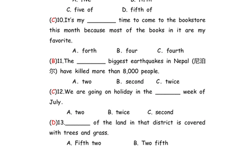No.99数词练习题①答案解析_初中英语语法_最全初中英语语法习题_No.99数词练习题①