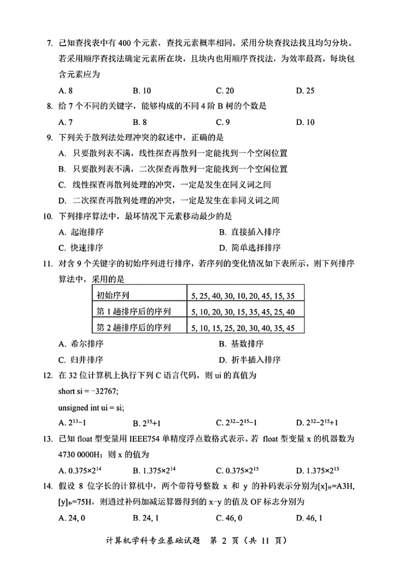 2025年计算机408统考真题_408计算机统考历年真题_2009-2025计算机408统考真题