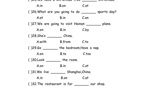 No.154语法专练介词_初中英语语法_最全初中英语语法习题_No.154语法专练介词