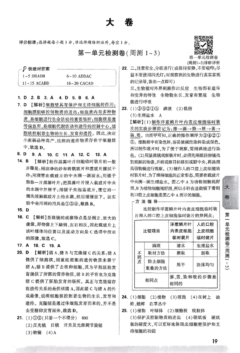 2026《万唯大小卷&bull;生物》7上参考答案(RJ)_2026万唯系列预习复习_2026版初中《万唯大小卷》7年级上册（全科多版本）_2026《万唯大小卷&bull;生物》7上(RJ)