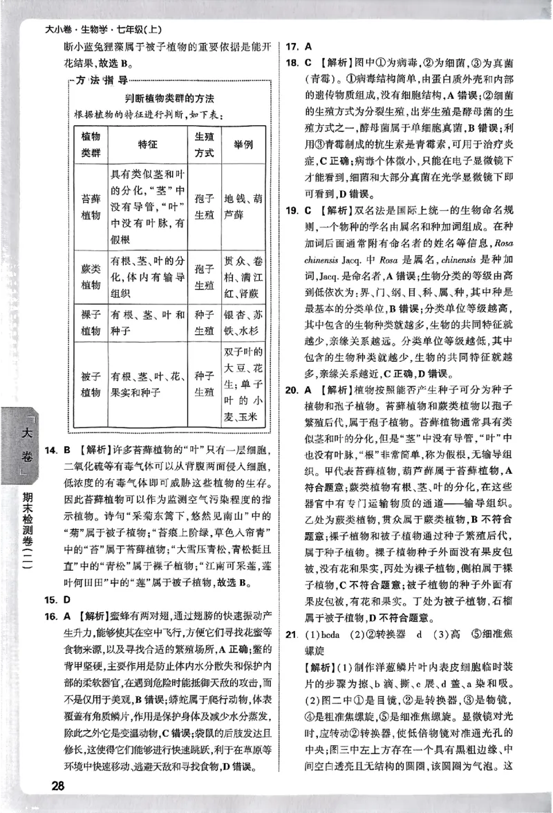 2026《万唯大小卷&bull;生物》7上参考答案(RJ)_2026万唯系列预习复习_2026版初中《万唯大小卷》7年级上册（全科多版本）_2026《万唯大小卷&bull;生物》7上(RJ)